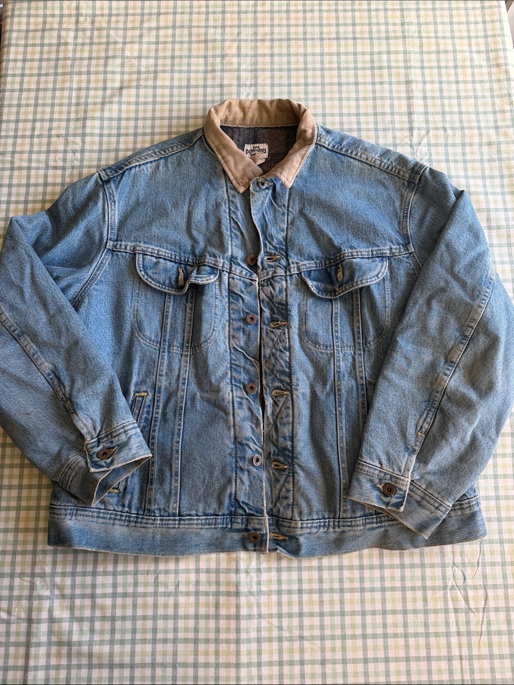 VINTAGE Light Blue LEE DUNGAREES Denim Jacket with Tan Corduroy Collar